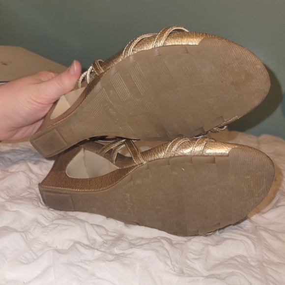 Pesaro Gold Strappy Wedge Heels 9 - Picture 7 of 10